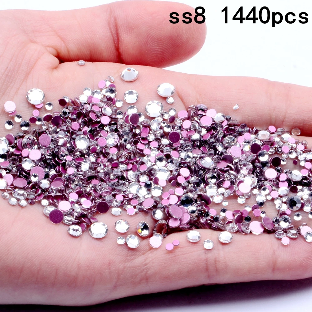 Crystal ss8 1440pcs Кристалл AB, много размеров, без горячей фиксации, с красным дном, кристаллы, стразы, стекло, клей для свадебных платьев, сделай сам, дизайн ногтей, украшения - Цвет: Crystal ss8 1440pcs