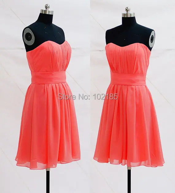 I Dark Coral Prom Dresses Chiffon Knee Length Sweetheart Bodice Short Prom Dress Cheap.jpg
