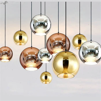 

Modern Electroplated silver Golden led Pendant lights Glass Ball hanging lamp Mirror lamp for Living Room bedroom bar Fixtures