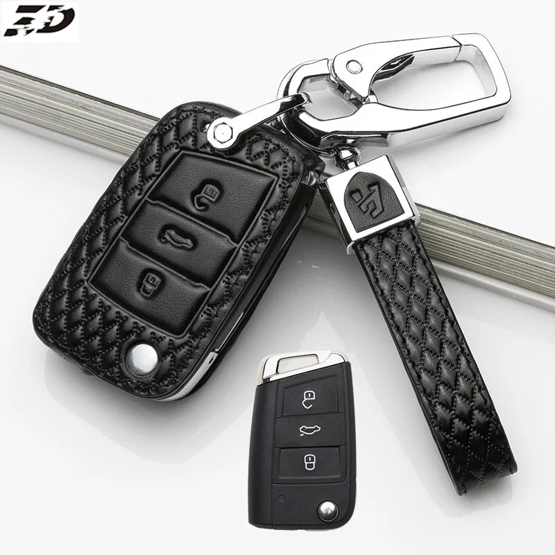 Кожаный чехол для автомобильного ключа сумка VW Volkswagen Skoda Golf7 Polo Tiguan Passat Jetta MK5 MK6 T5