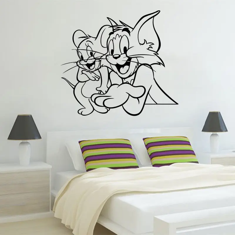

Cat and Mouse Cartoon removable vinyl wall stickers waterproof sticker for kids room Cartoon anime character decor mural ZW104