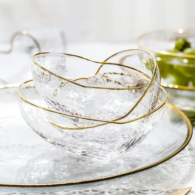 Japanese gold rim glass bowl household salad bowl heart-shaped fruit bowl water cup dessert bowl 5