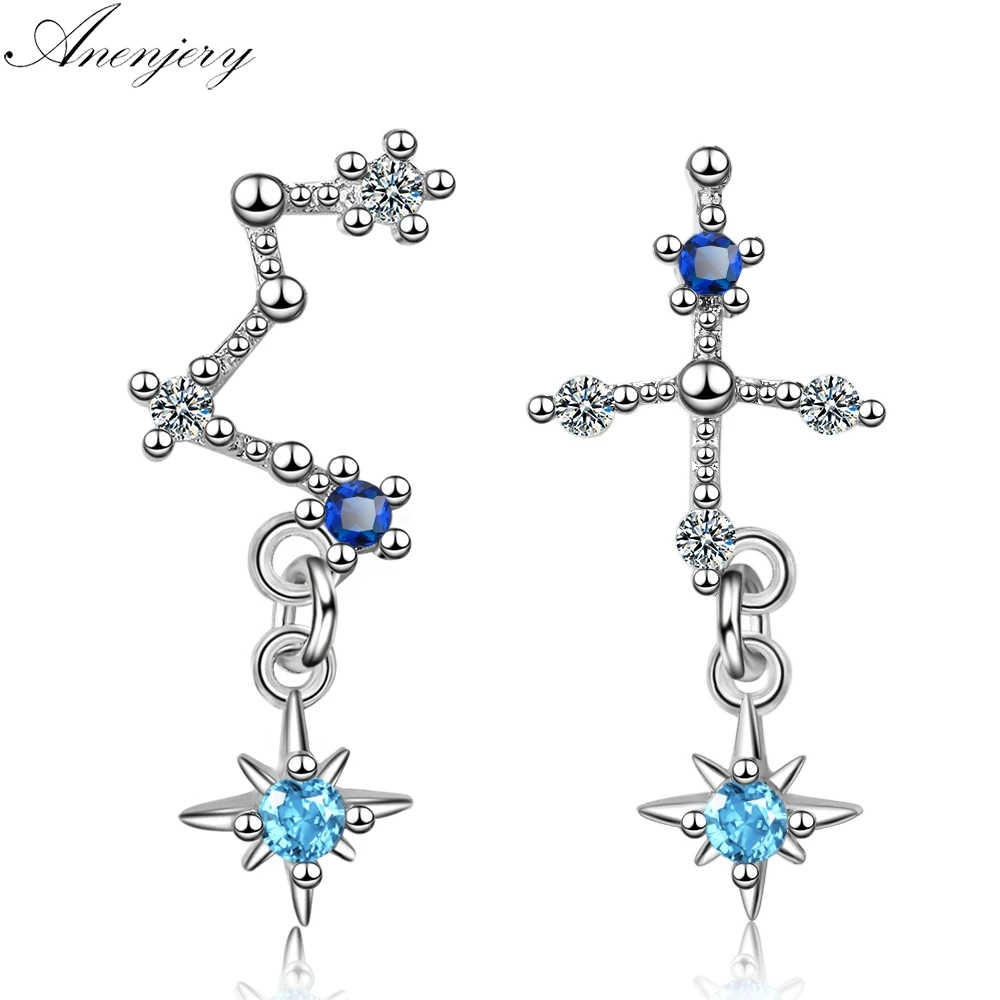 Anenjery, асимметричные 925 пробы в виде звезд, серебряные серьги, циркониевые серьги с кисточками для женщин, S-E744