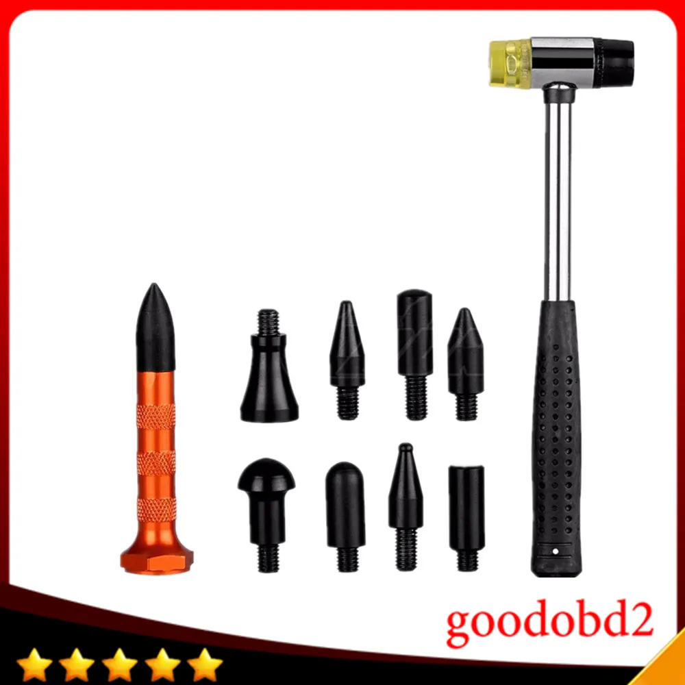 

Car 4S Tools Shop Paintless Dent Repair Tool High Quality Dent Removal PDR Tools Gold Tap Down Pen With 9 Heads Rubber Hammer