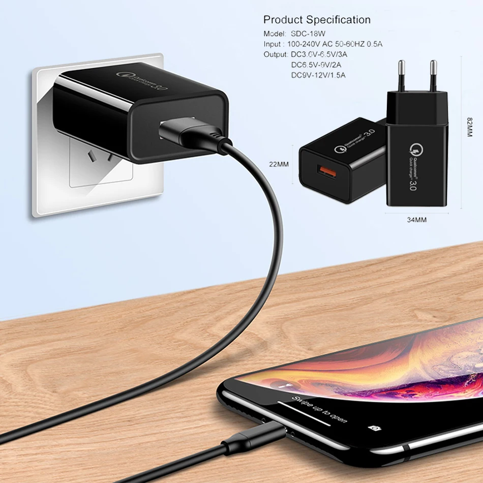 Sarj Aleti Carregador Portatil быстрое зарядное устройство USB адаптер 18 Вт Cargador для iphone samsung Xiaomi Redmi 6a Oneplus Quick Charge 3,0