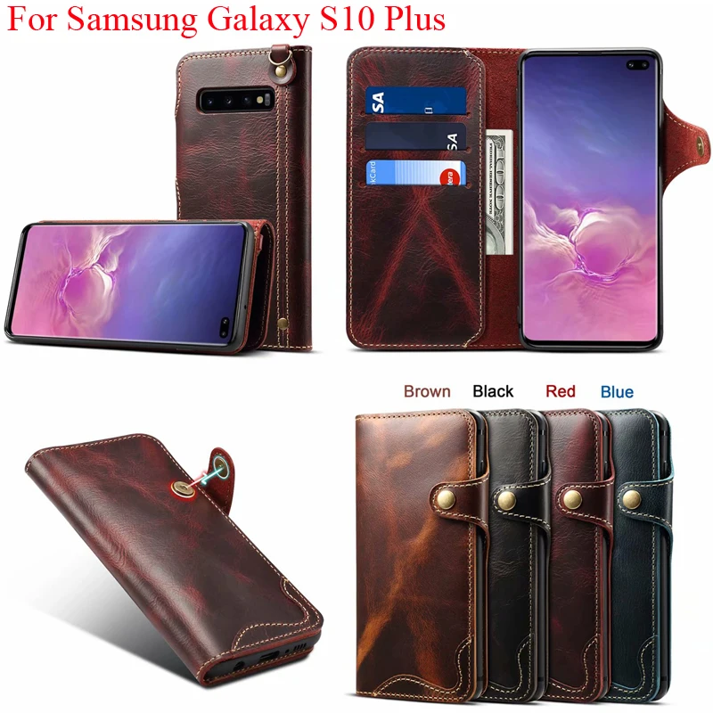 Чехол из натуральной кожи для Samsung galaxy S10 Plus чехол кошелек с отделением карт + S10Plus
