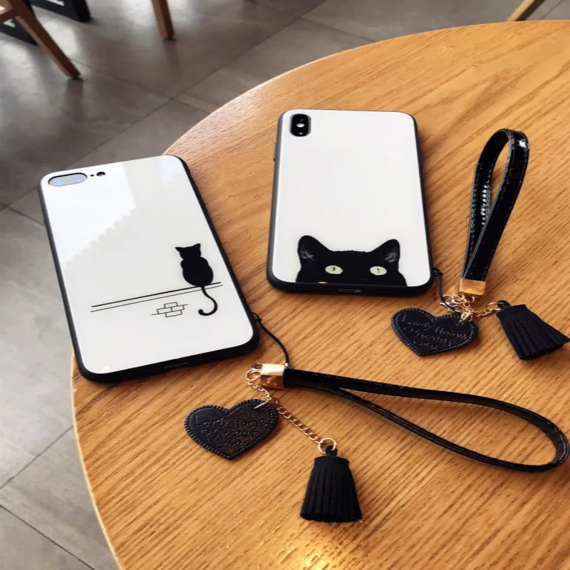 

for iPhone 8 8 Plus x Lovely patterned Couple Black Cat Phone Case Cartoon Cat for more iPhone 6 6s 6 Plus xr xs Back Case
