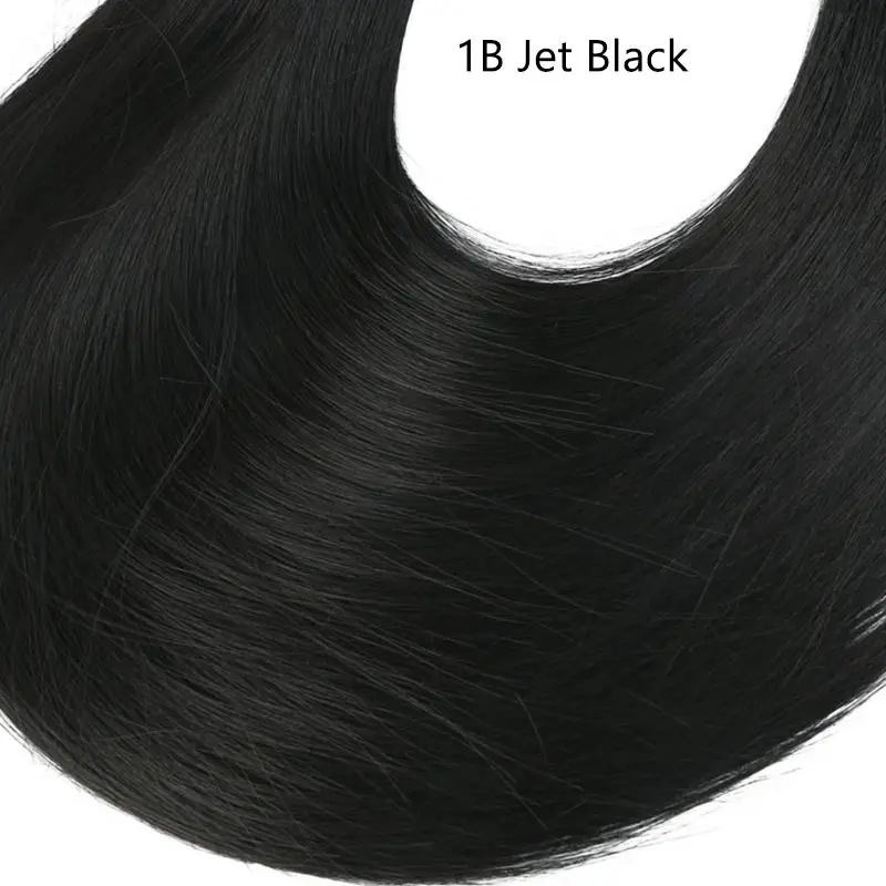 Накладные волосы на заколках, u-образные, длинные, 24 дюйма, 170 г, накладные синтетические парики для женщин, натуральные, черные, коричневые, 16 - Цвет: Jet Black