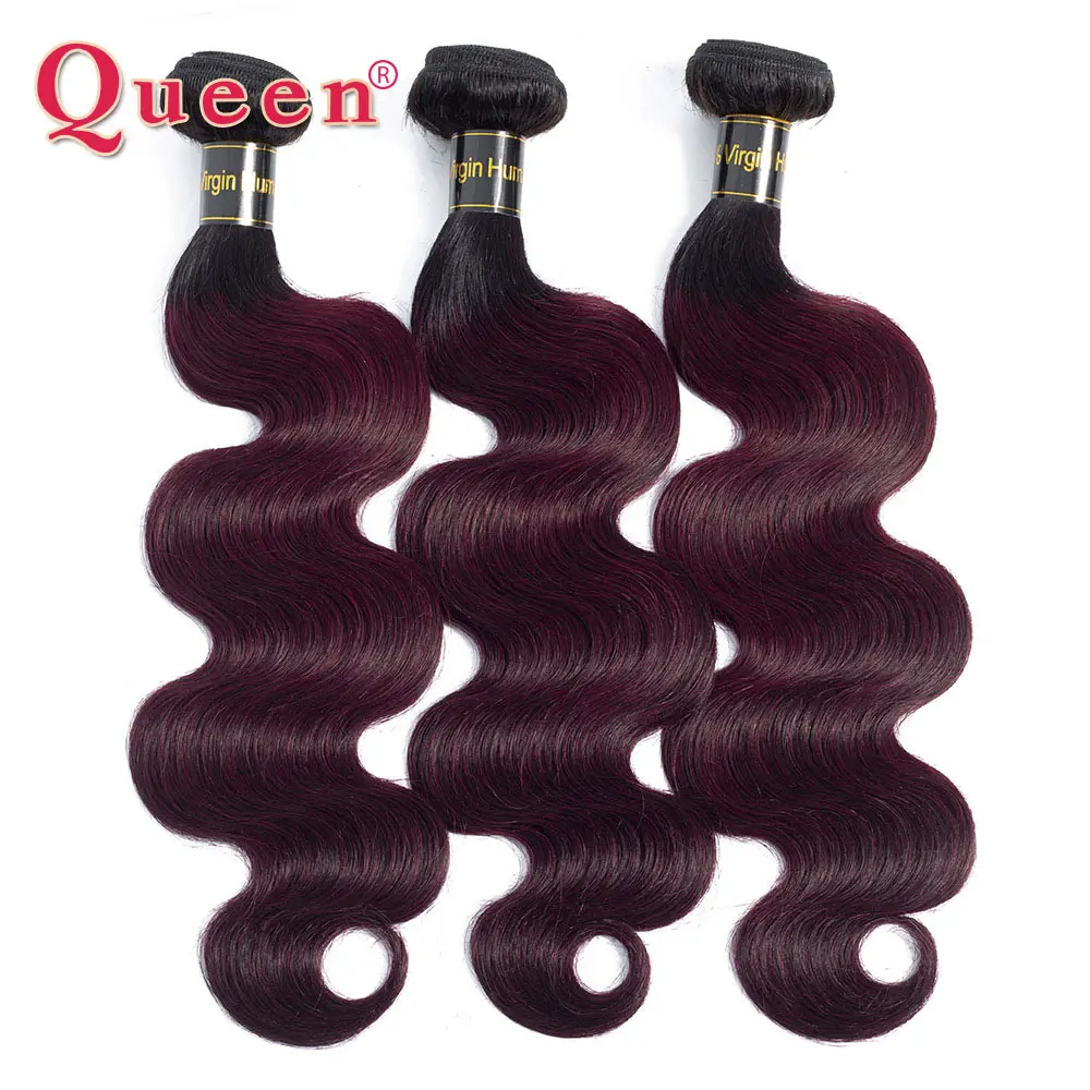 

QUEEN Hair Products Brazilian Body Wave Hair 1B/99J Two Tone Ombre Body Wave Hair 100% Human Hair Weave 1/3/4 Bundles Extensions