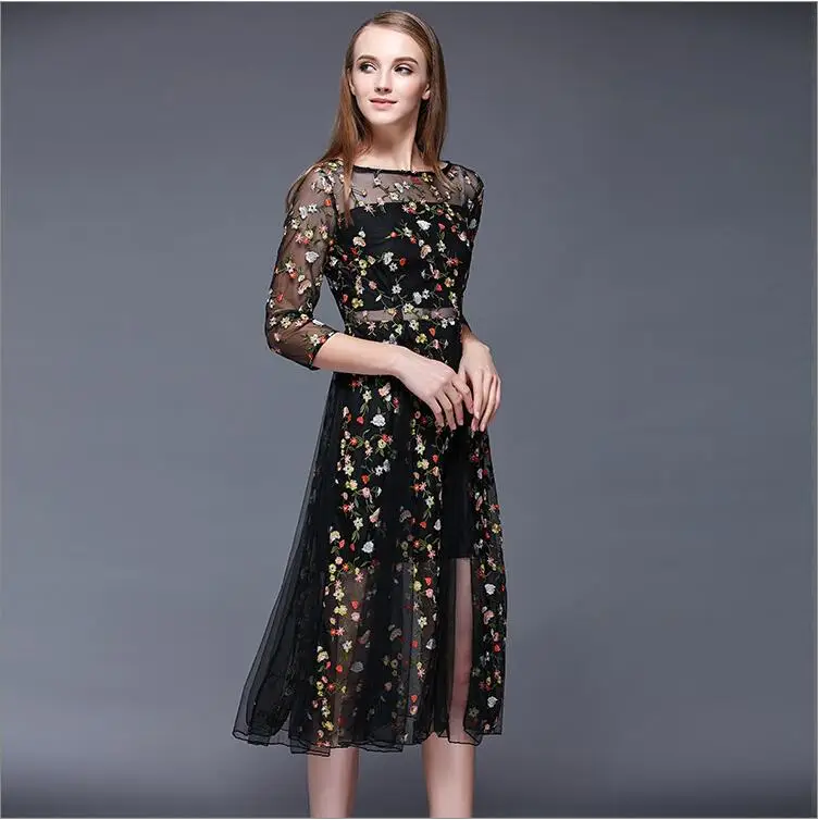 Lace Embroidery Flower Black Dress | Uniqistic.com