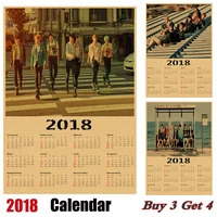 Hot Sale Korean Band BTS 2018 Calendar Kraft paper Poster Vintage Retro Antique Poster Wall Sticker