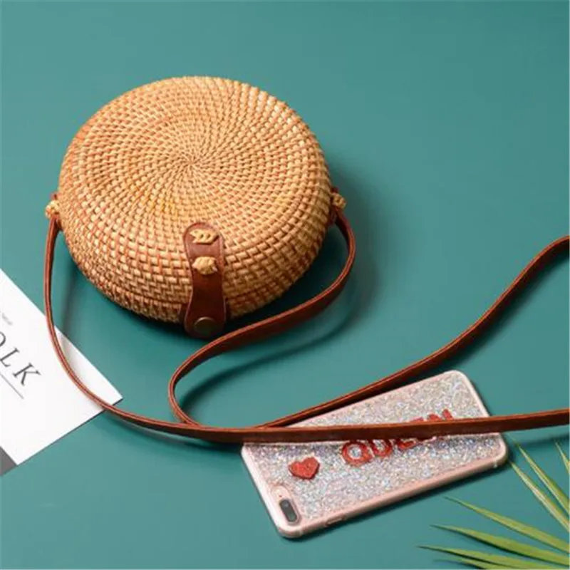 

JLENOVOG 2019 summer women's circular square rattan woven bag hand-woven crossbody handbag