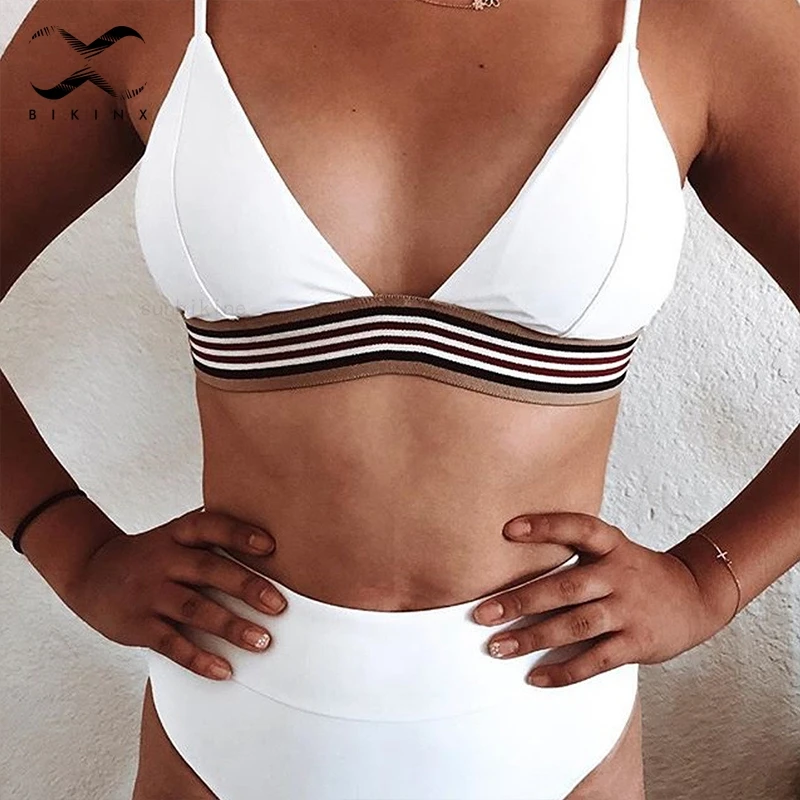 

Bikinx High waist buckle bikinis 2019 mujer Triangle sexy swimwear push up swimsuit female bathers White women bathing suit new