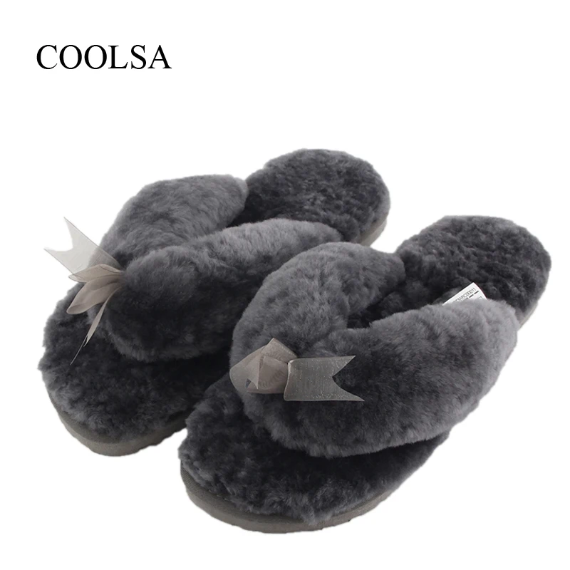 

COOLSA Women's Winter Fur Wool Slippers Non-slip Solid Rubber Soles Fleece Slippers Women's Wool Flip Flops High Quality 35-40