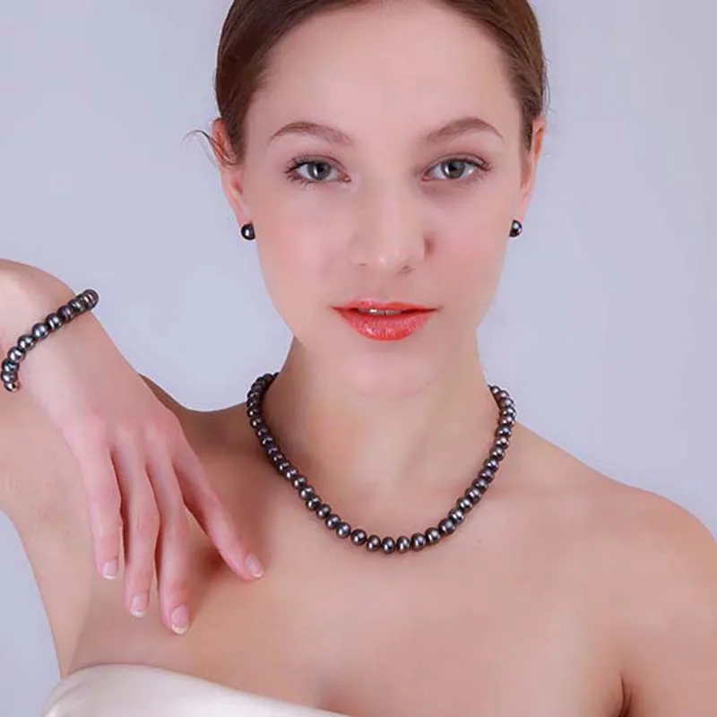 JYX Jewelry Sets Necklace Sets 8 9mm Peacock Blue Flat Freshwater Pearl