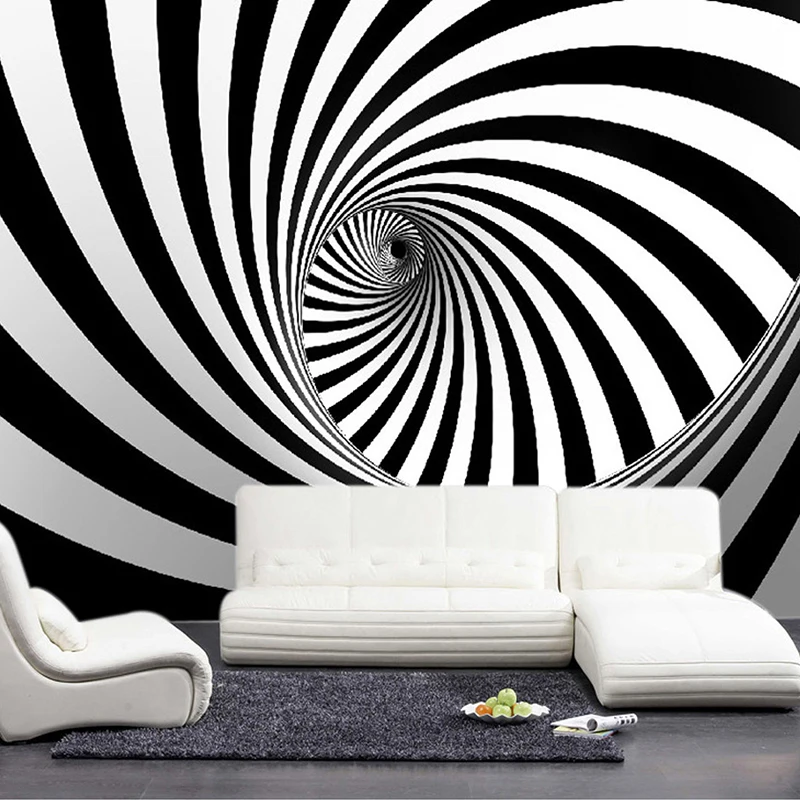 Black White Swirling Lines 3D Abstract Wallpaper for Living Room TV Sofa Home Office Wallpaper Art