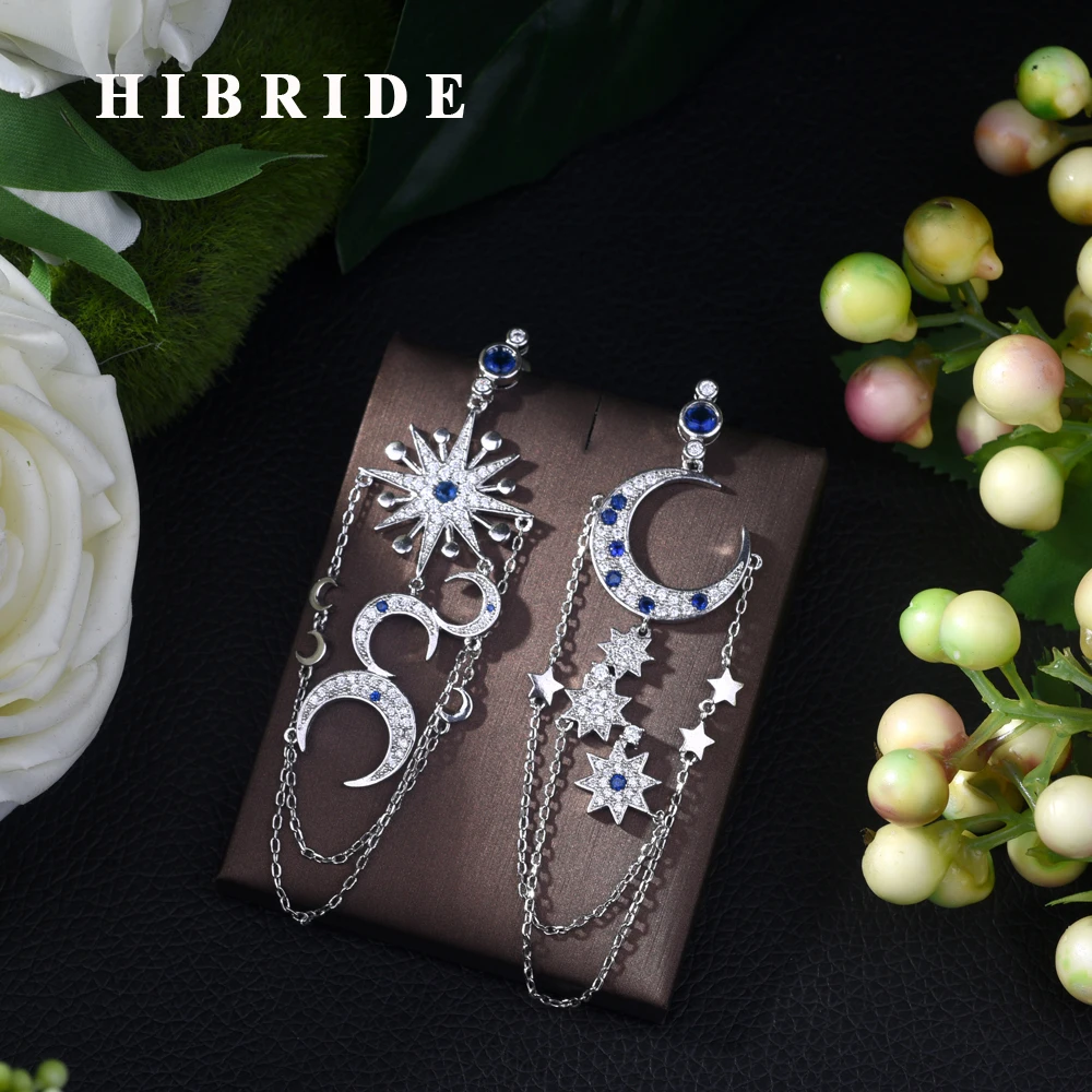 

HIBRIDE New Design Star&Moon Shape Dangle Earrings CZ Engagement Weeding Party Gift for Women boucle d'oreille femme 2019 E-428