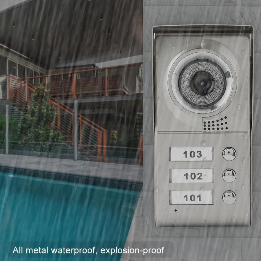 

Apartment 3 Units Wired Video Door Phone Audio Visual Doorbell Intercom Entry System