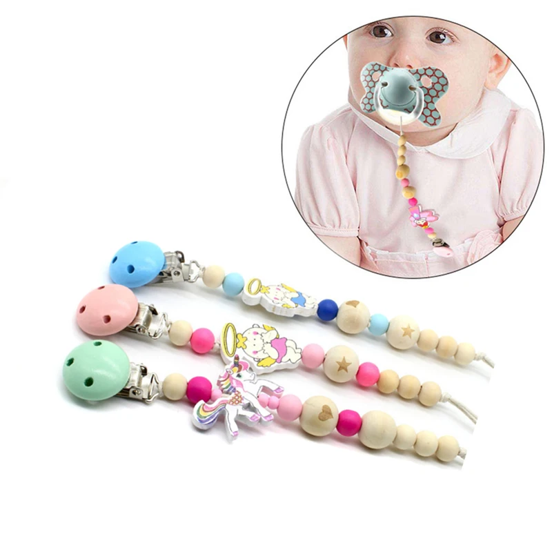 Baby Pacifier Clip Chain Wooden Holder Soother Pacifier Clips Leash