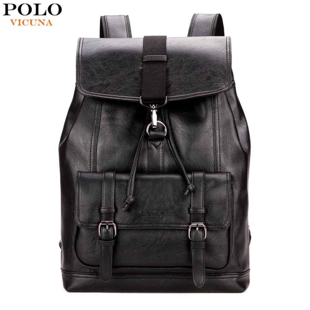 

VICUNA POLO Personality Leather Drawstring Backpack Leather Men Backpack Cool Fashion College Teen Backpack mochila escolar