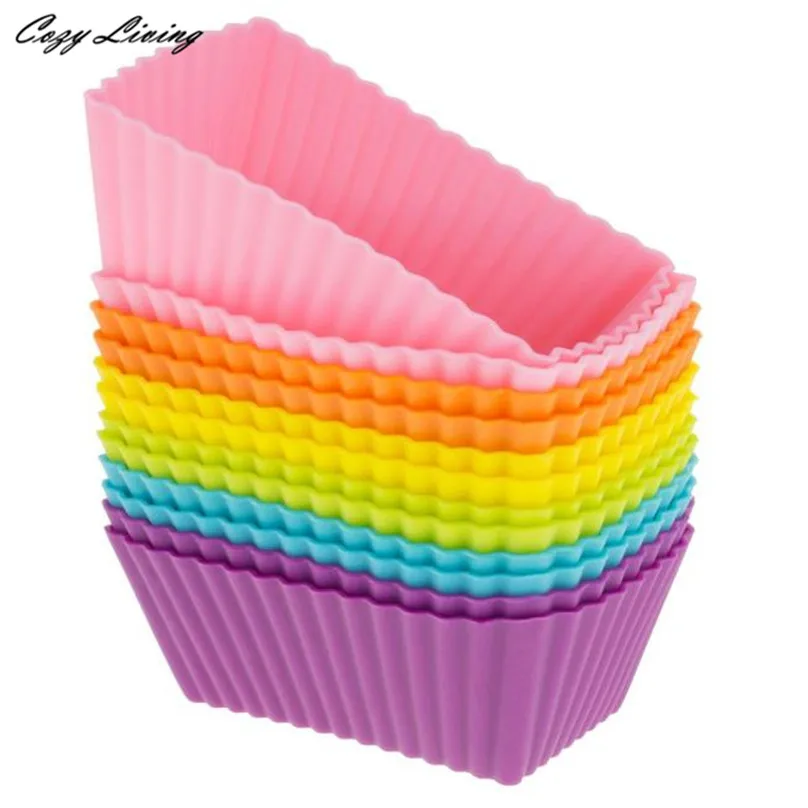 

Silicone Cake Mold 12PC Kitchen Craft Cake Cup Chocolate Liners Baking Cupcake Cases Muffin Cake Rectangle DIY Wholesale 30JA1