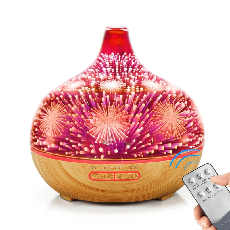  3D Firework Glass Air Humidifier with 7Color Led Night Light Aroma Essential Oil Silent Diffuser Ul