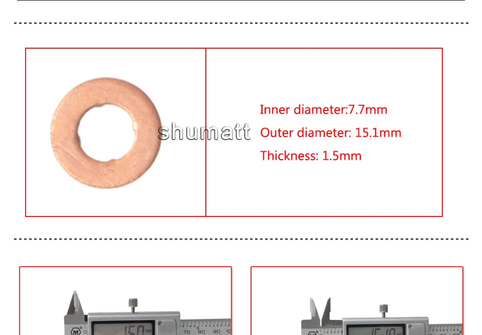 Высокое качество инжектор медные кольца шайбы прокладки Размер прокладки 7,7X15,1X1,5(мм) толщина 1,5 мм впрыска тепловой щит F00VC175
