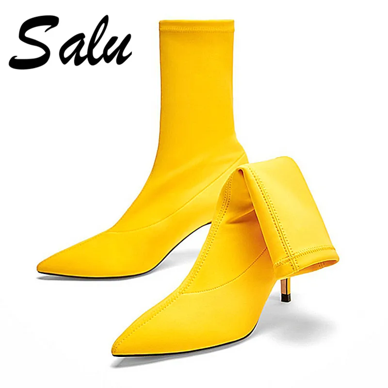 

Salu Fashion Women Ankle Boots 2019 New Elegant Sexy High Heels Pointed Toe Wedding Party Shoes Woman SIZE 41 42 43