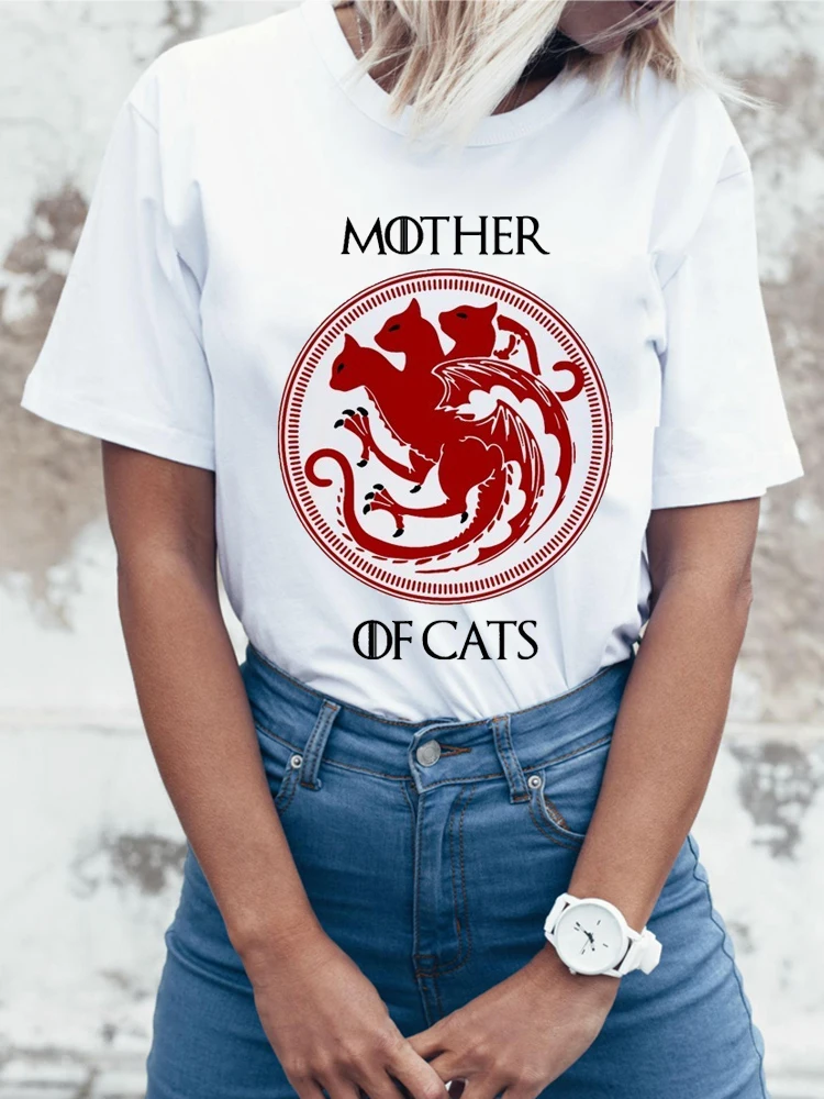 2017 New Fashion Women T Shirts Short Sleeve Slim Lady T-Shirt Mother Of Cats Printed Tops Funny Casual Tee