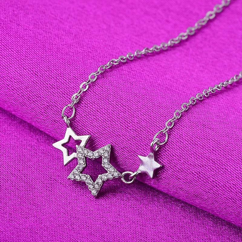 925 пробы Серебряный Кристалл Очаровательная подвеска в форме звезды короткое колье ожерелье для девочек женские ювелирные изделия dz763