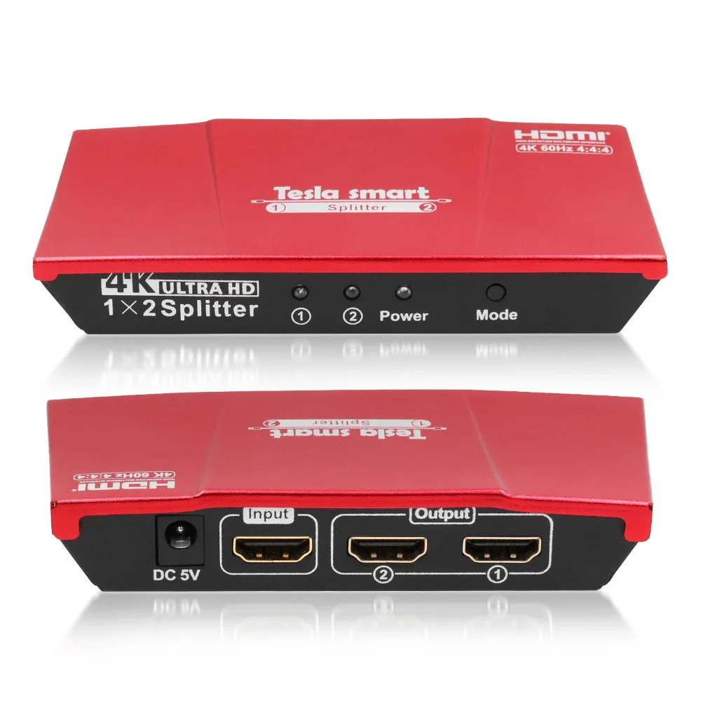 Tesla Smart 1 компьютер 2 монитора HDMI сплиттер HDMI раветвитель 1x2 с Мощность адаптер HDMI HDTV DVD PS3 Xbox Поддержка HDMI 4K@60Hz красный