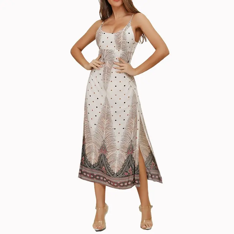 Boho модное белое пляжное платье элегантные женские 2019 в горошек Сплит летние