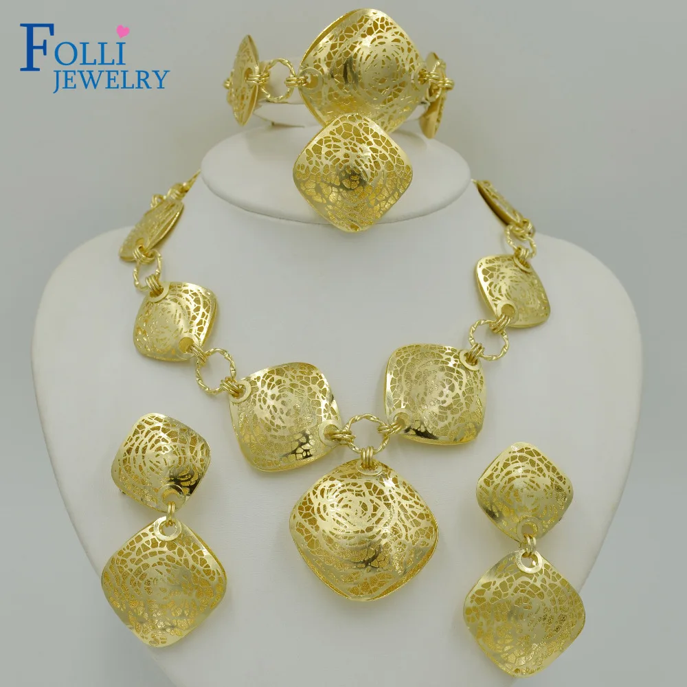 2017 New Romantic Brand Dubai Gold Color Jewelry Set Luxury Handmade