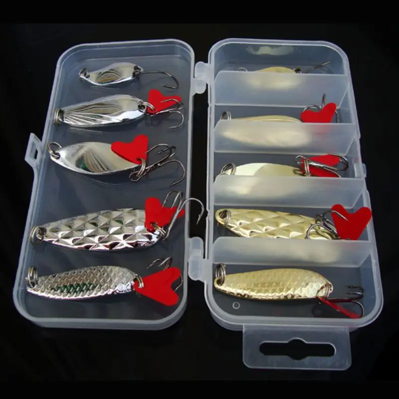 

New 10pcs/lot Multi Fishing Metal Bait Soft Lure Kit Fishing Tackle Wobbler Spoon Sequin Spinner Baits Hard Artificias Baits