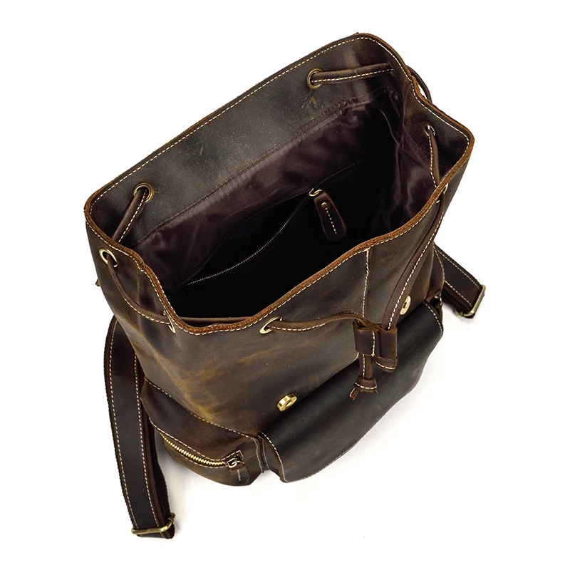 Crazy Horse мужской рюкзак из натуральной кожи, винтажный рюкзак из коровьей кожи, женский рюкзак 1" для ноутбука, школьные сумки, повседневный толстый рюкзак для путешествий