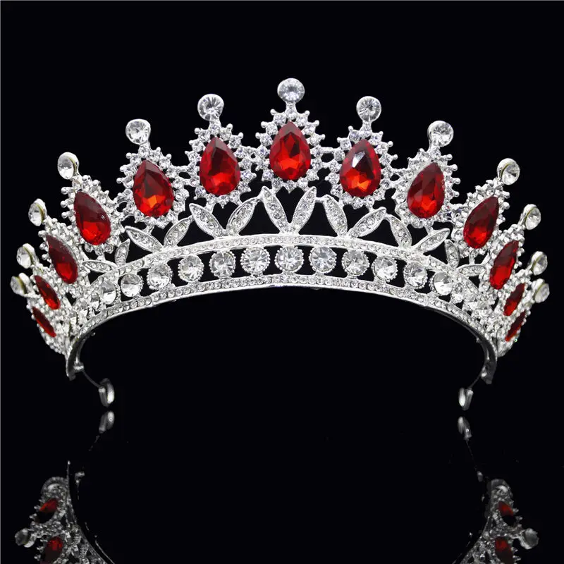 Барокко розовый Красный Кристалл повязки на голову для королевы свадебные Корона невесты диадемы и короны ювелирные изделия для волос свадебный Выпускной голова аксессуары - Окраска металла: Silver Red