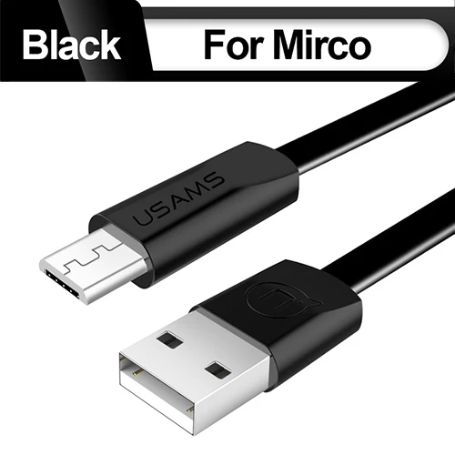 USB кабель для iphone 5 6 X Кабель USAMS Micro usb type c для синхронизации данных плоский кабель для быстрой зарядки мобильных телефонов кабель type-c usbc - Цвет: Black For Micro USB