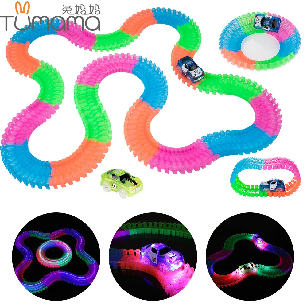 

Tumama Glow Racing Track Set Flexible Tracks Toy 120/220/pcs Magical Flexible Race Track Rail Led Car Toys Kids Lighting Toys