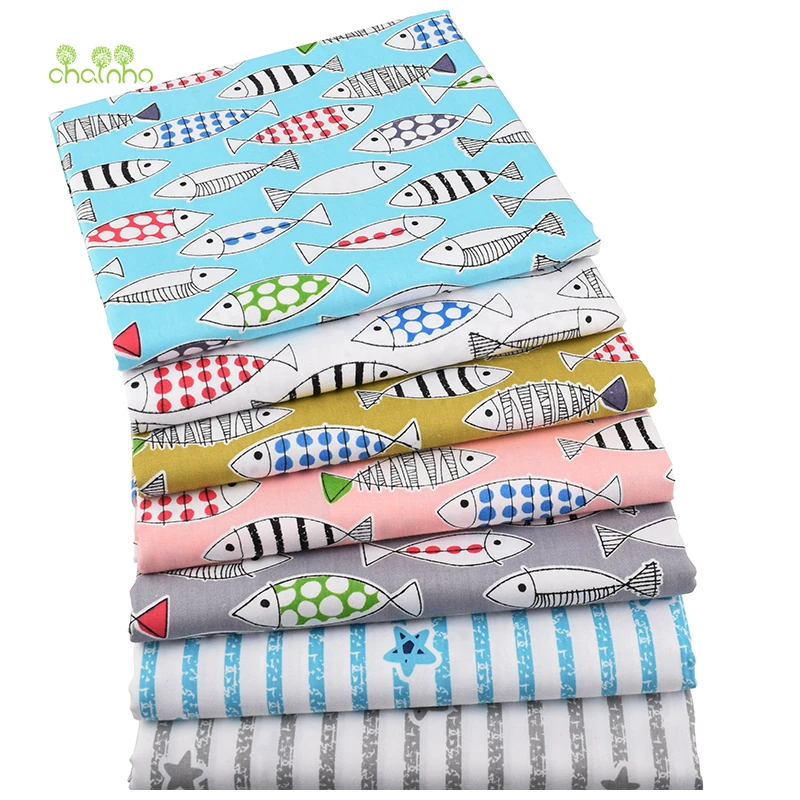 

Chainho,7pcs/lot,Fish Series,Printed Twill Cotton Fabric,Patchwork Cloth,DIY Sewing Quilting Material For Baby&Children's Sheets