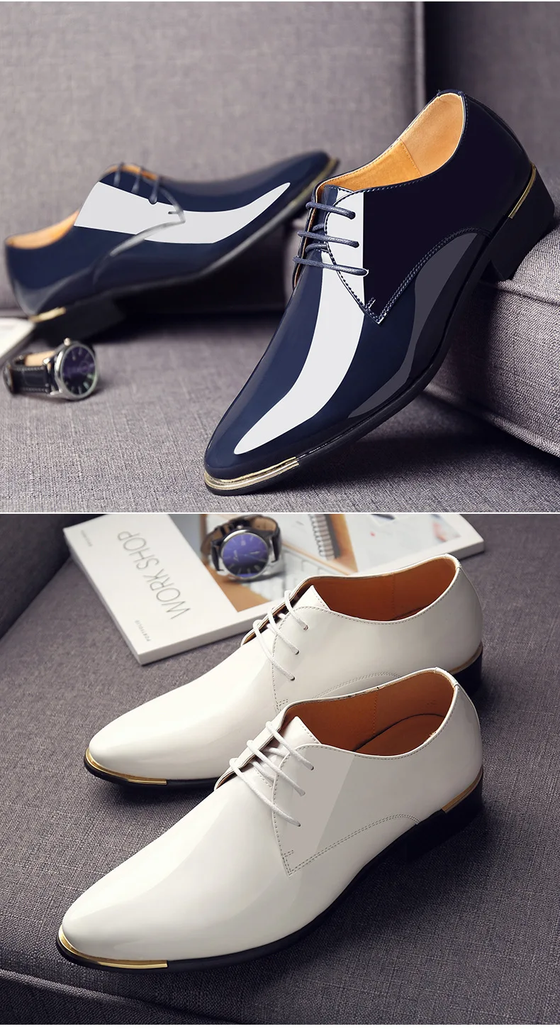 Мужские Роскошные модельные туфли из лакированной кожи; мужские туфли-оксфорды; итальянские белые мужские туфли-Дерби на плоской подошве; Прямая ; большие размеры 3847H258