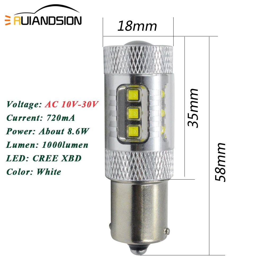 1 шт. 0.88A P21W светодиодный 1156 BA15S PY21W BAU15S XB-D 16SMD лампочка Canbus AC/DC10-30V светодиодный светильник для автомобиля указатель поворота Янтарный Белый Красный