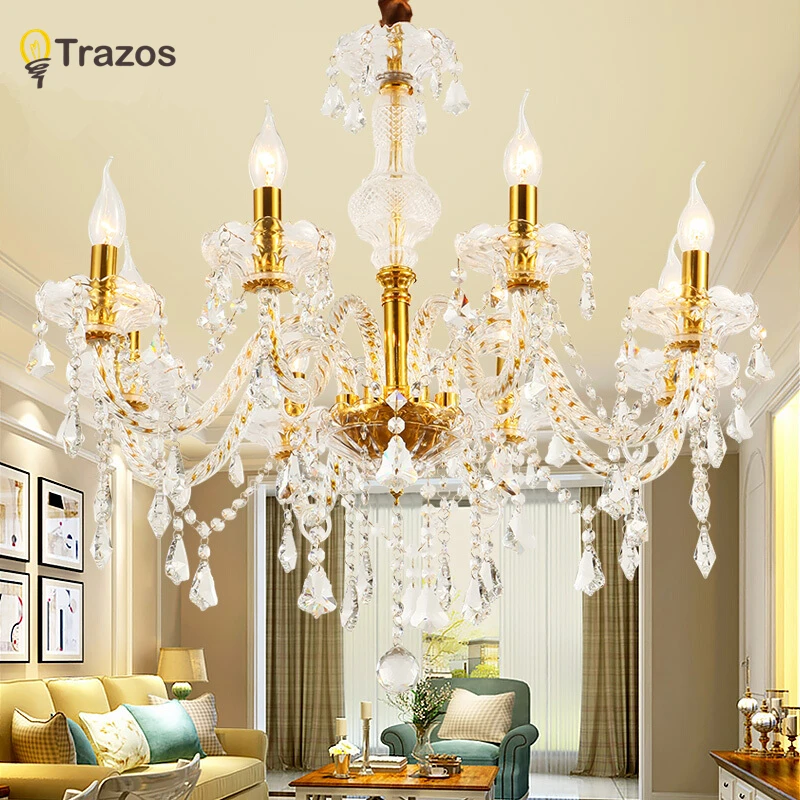 

New Modern Golden crystal chandeliers for Living room Bedroom indoor lamp K9 crystal lustres de teto ceiling chandelier