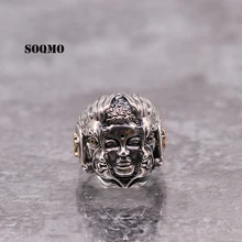SOQMO стерлингов 925 серебряные мужские кольца Религия Буддийские молитвы Для мужчин кольцо Регулируемый Размеры Будды дьявол Винтаж ювелирные изделия SQM110
