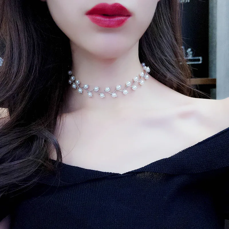 Корейские ювелирные изделия, модное простое короткое ожерелье, имитация жемчуга, ожерелье стимпанк, Женское Ожерелье CN125