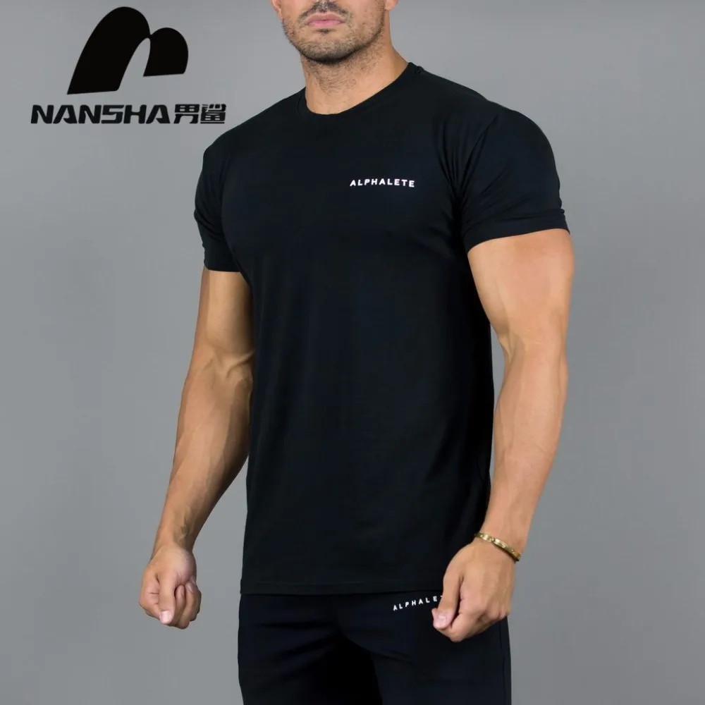 ALPHALETE новая брендовая мужская футболка для бодибилдинга, Спортивная повседневная футболка с коротким рукавом и круглым вырезом, хлопковая Футболка с буквенным принтом для фитнеса, мужские футболки