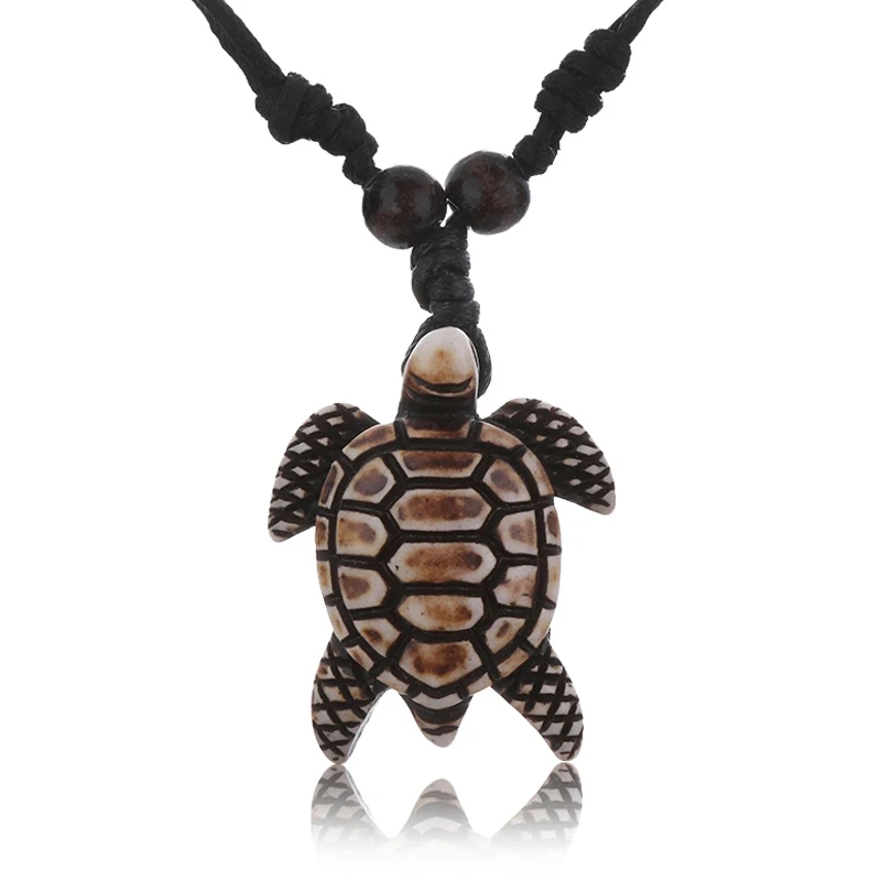 

Men Women's Imitation Yak Bone Carved Cute Tortoise Hawaii Surf Tirbal Skull Sea Turtles Necklace Charms Pendant Choker Gifts