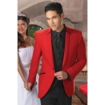 

2017 Classic black 3 pieces Groom smoking Red Tuxedo terno masculino Wedding Men Suit Bridegroom mens suits ( jacket+Pants+vest)