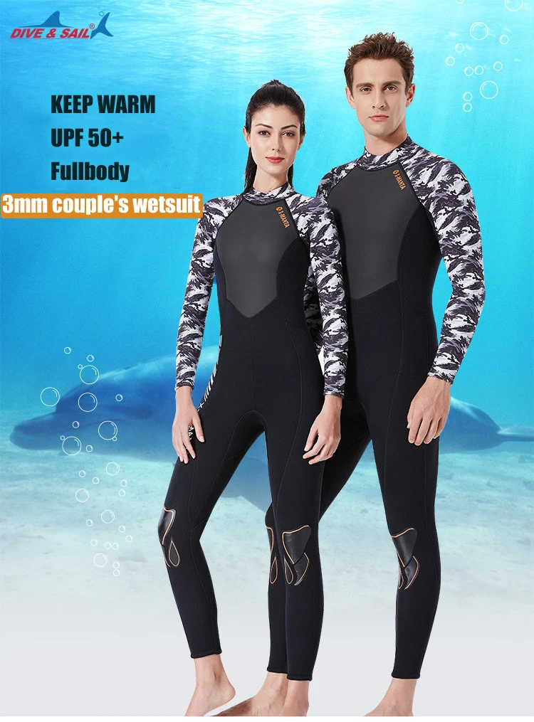 DIVE&SAIL Men Women One-piece Camo Wetsuits 3mm Neoprene+Shark Skin+Lycra Swimming Surfing Diving Suits High Elastic Swimwear