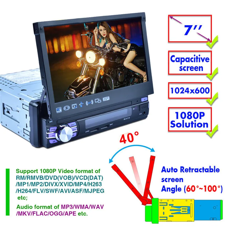 Clearance Automatic Retractable Screen 7 Inch Android 6.0 Car MP5 Player GPS Navigation WiFi AM FM RDS Radio Function with Rear camera 1