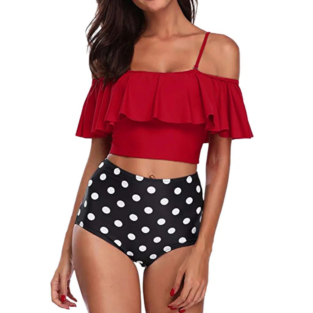 

plus size tankini swimsuits Women Two Pieces bikini Bathing Suits Top Ruffled With High Waisted Bottom Bikini Set Beachwear 2019